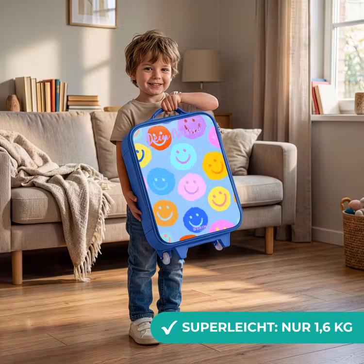 Kinderkoffer Blau mit Name - Heiteres Muster von Smileys — 3