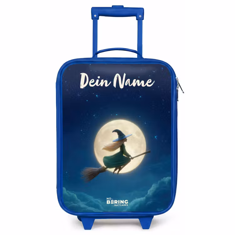 Kinderkoffer Blau mit Name - Hexe im Mondscheinflug — 1