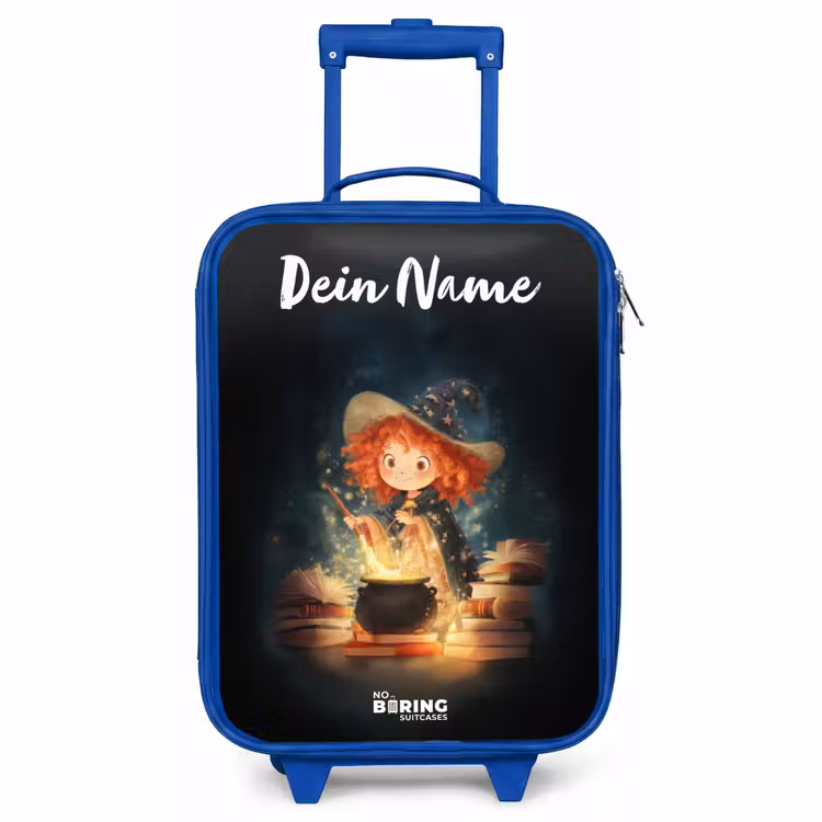 Kinderkoffer Blau mit Name - Hexe mit funkelndem Trank — 1