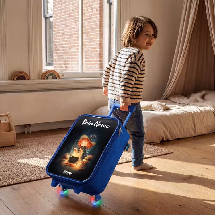 Kinderkoffer Blau mit Name - Hexe mit funkelndem Trank — 2