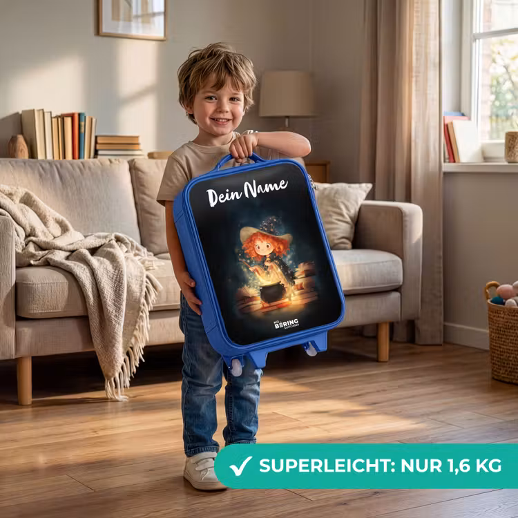 Kinderkoffer Blau mit Name - Hexe mit funkelndem Trank — 3