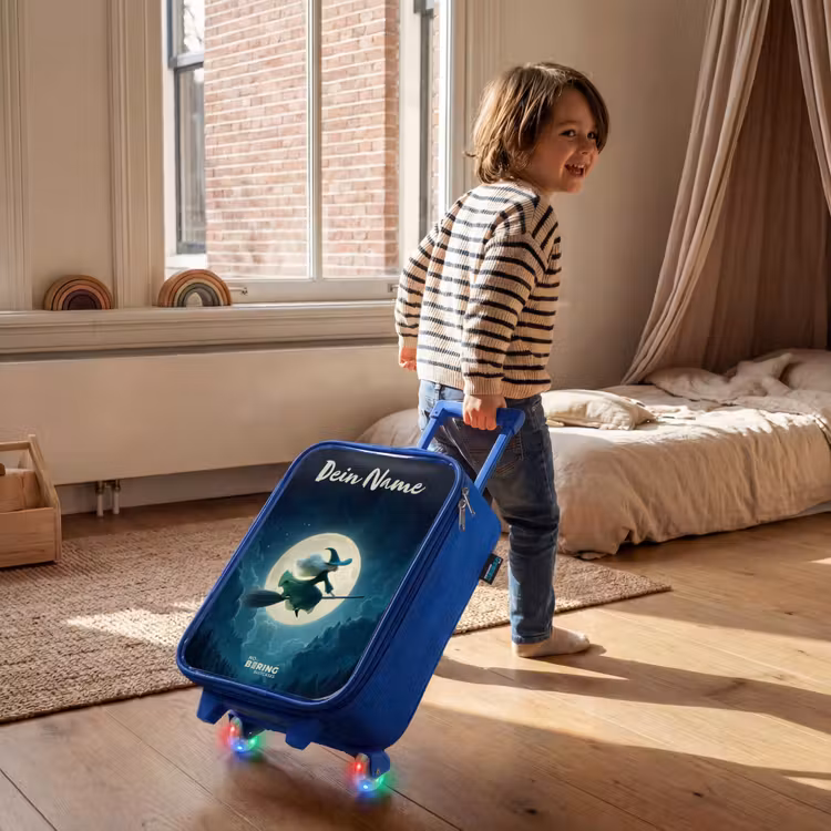 Kinderkoffer Blau mit Name - Nachtflug über den Wald — 2