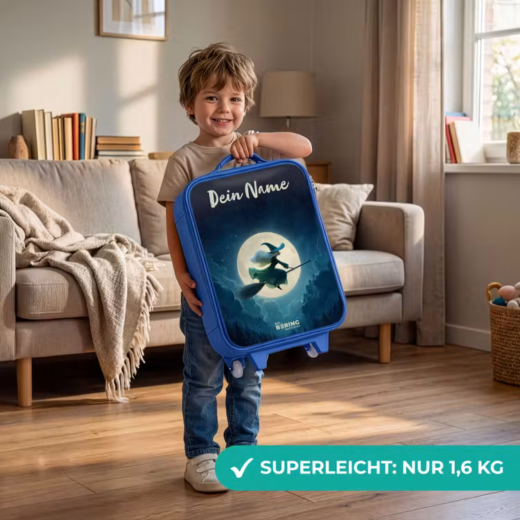 Kinderkoffer Blau mit Name - Nachtflug über den Wald — 3