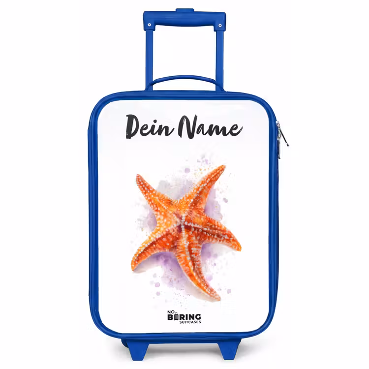 Kinderkoffer Blau mit Name - Orange Seestern Illustration — 1