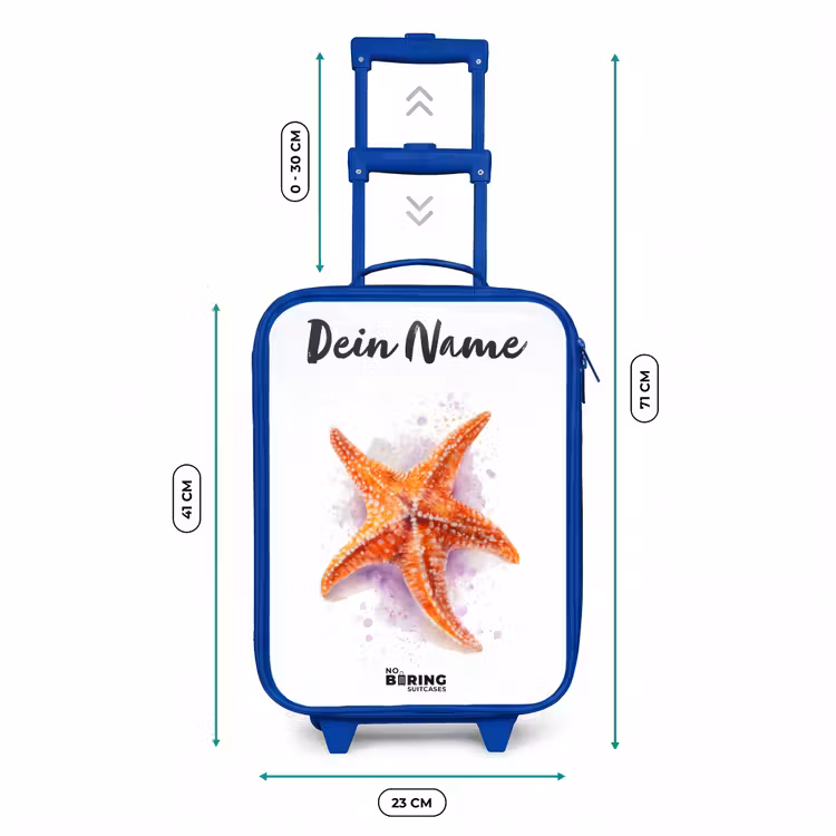 Kinderkoffer Blau mit Name - Orange Seestern Illustration — 7