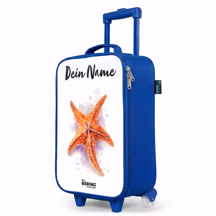 Kinderkoffer Blau mit Name - Orange Seestern Illustration — 8
