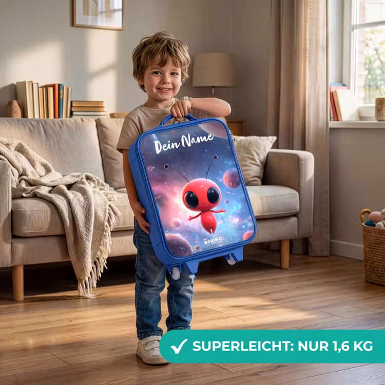 Kinderkoffer Blau mit Name - Rotes Raumwesen im kosmischen Tanz — 3