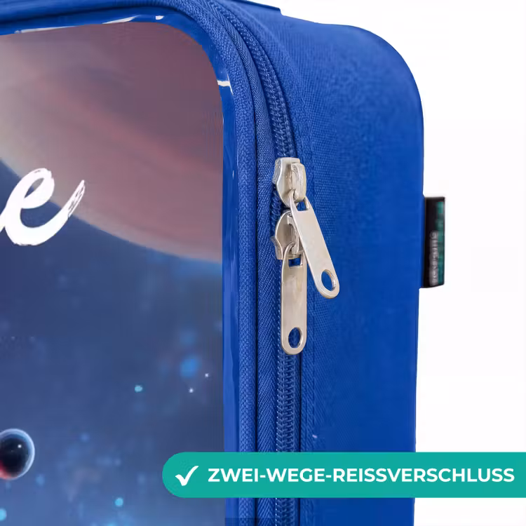 Kinderkoffer Blau mit Name - Rotes Raumwesen im kosmischen Tanz — 5