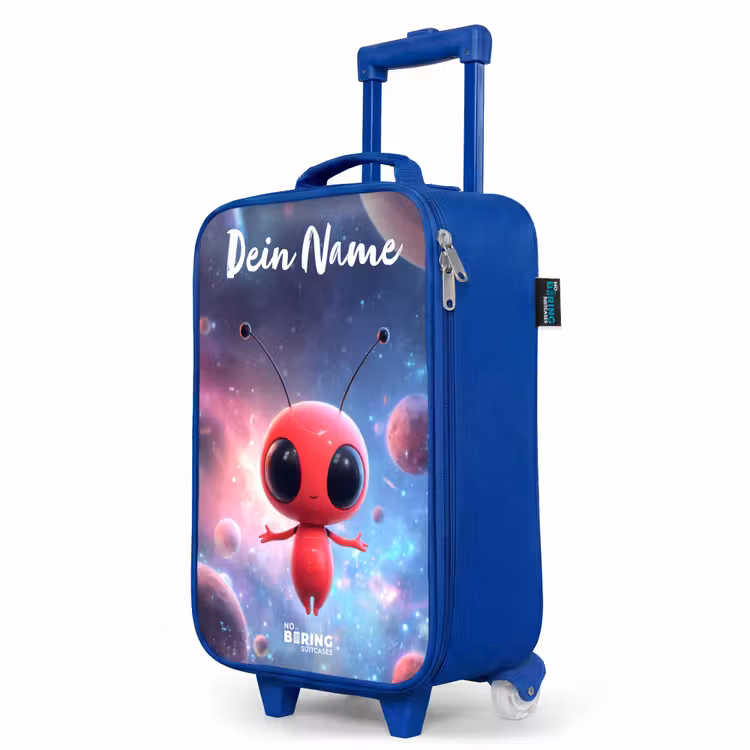 Kinderkoffer Blau mit Name - Rotes Raumwesen im kosmischen Tanz — 8