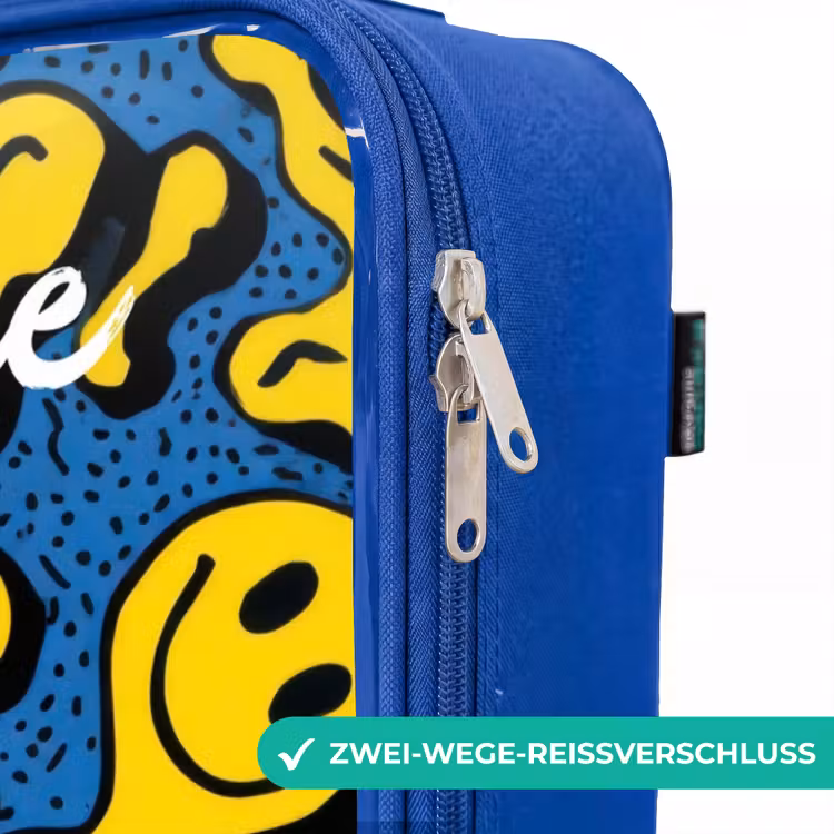 Kinderkoffer Blau mit Name - Smiley - Gelb - Blau — 5
