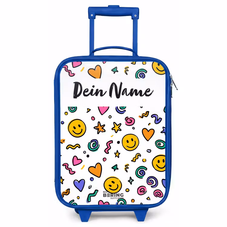 Kinderkoffer Blau mit Name - Smiley - Herz - Stern — 1