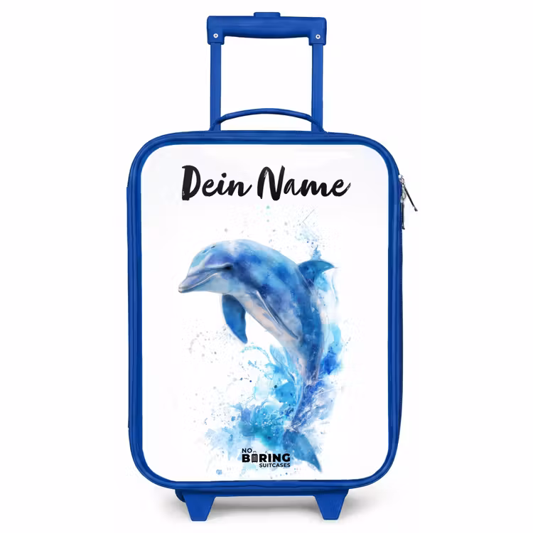 Kinderkoffer Blau mit Name - Springender blauer Delfin — 1
