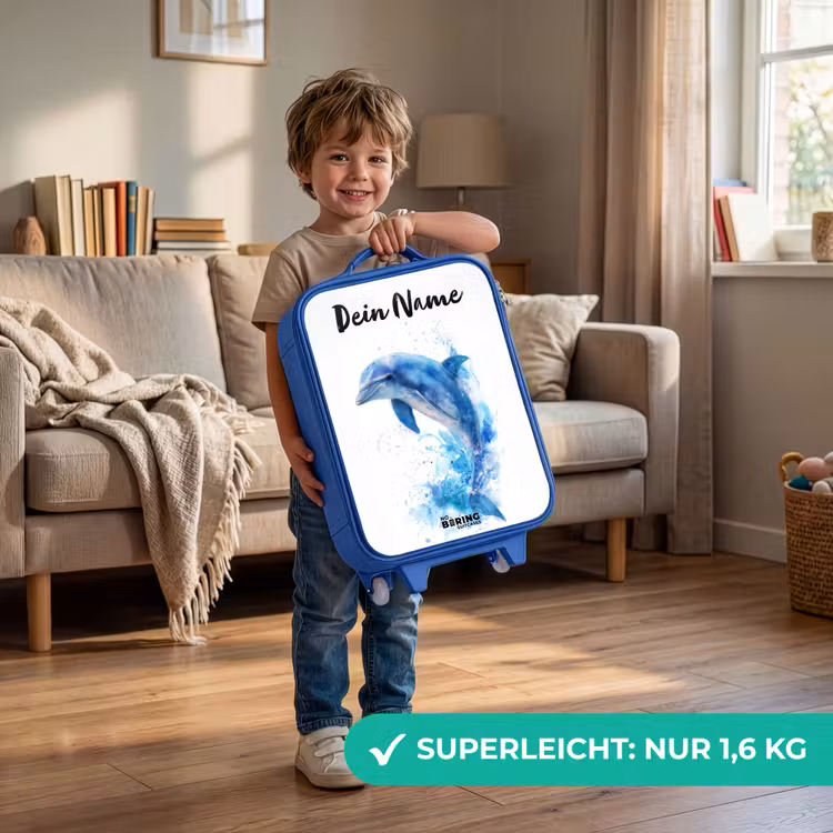 Kinderkoffer Blau mit Name - Springender blauer Delfin — 3