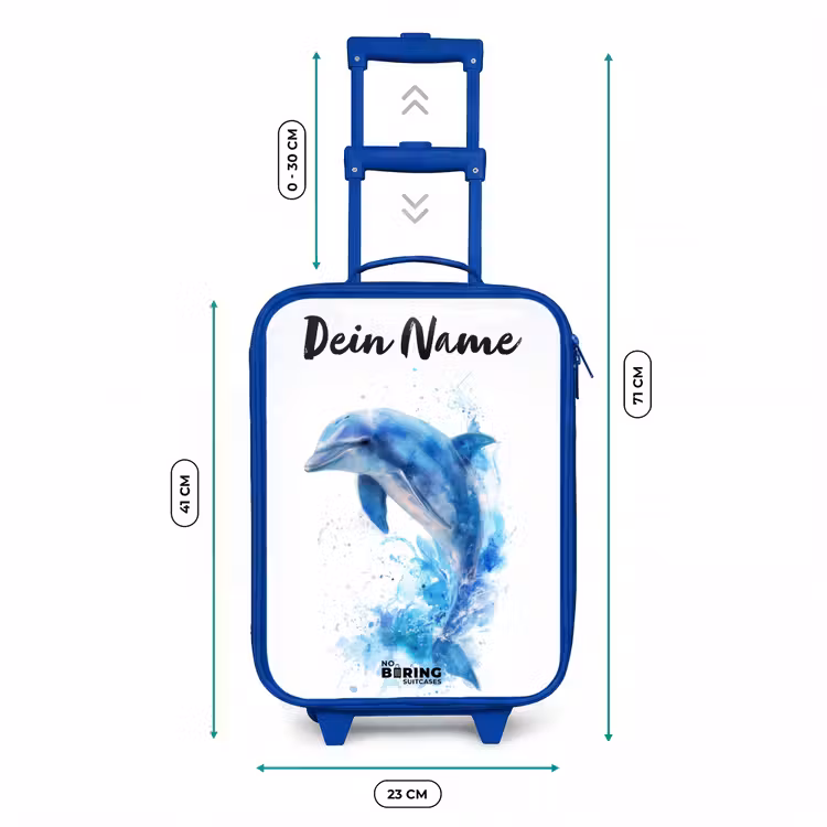 Kinderkoffer Blau mit Name - Springender blauer Delfin — 7