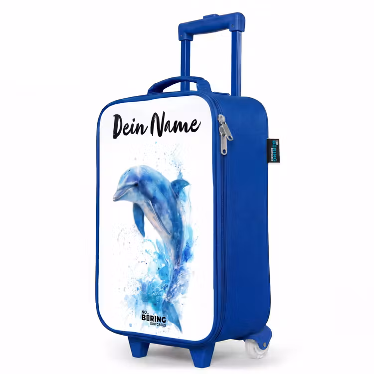 Kinderkoffer Blau mit Name - Springender blauer Delfin — 8