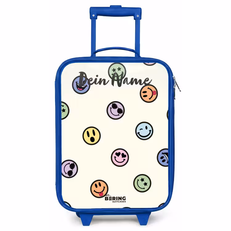 Kinderkoffer Blau mit Name - Verspielter Smiley-Mix — 1