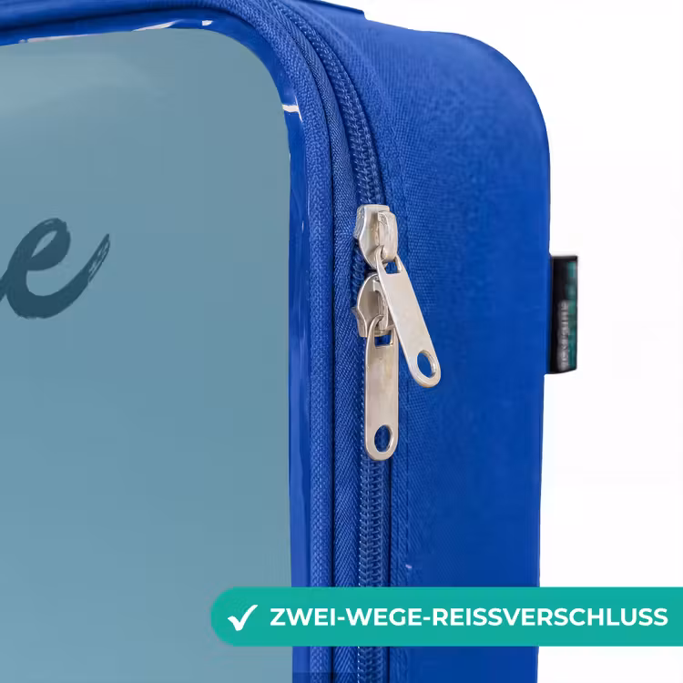 Kinderkoffer Blau mit Name - Blaues Plüschmonster mit Hörnern — 5