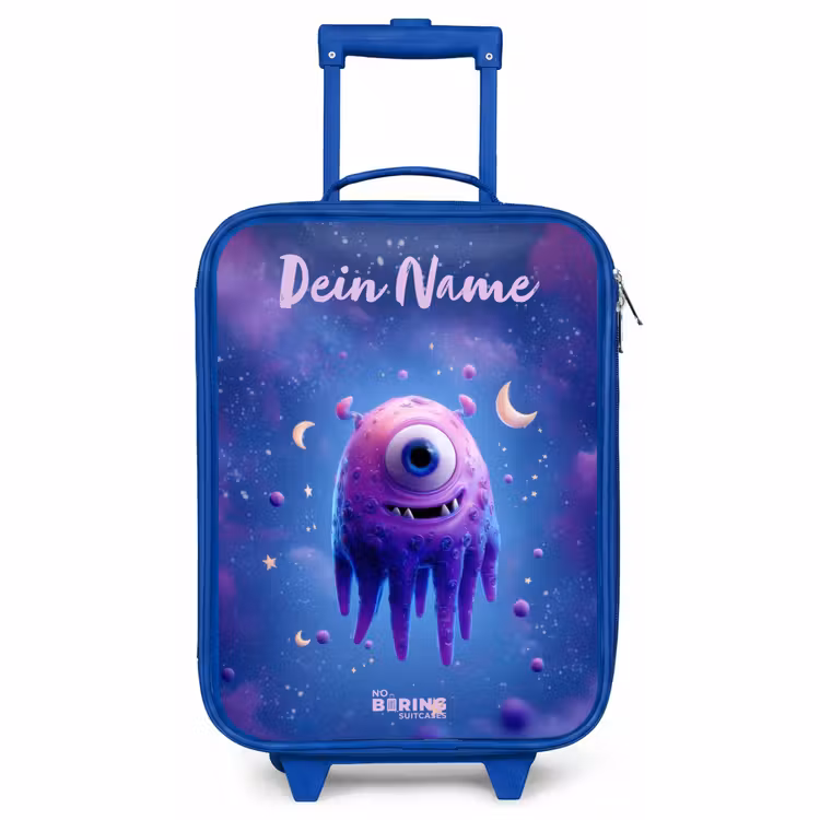 Kinderkoffer Blau mit Name - Fröhliches Augenpaar im Weltraum — 1