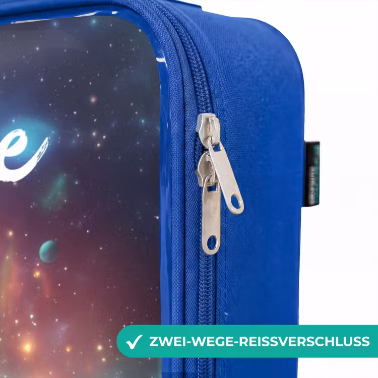 Kinderkoffer Blau mit Name - Grünes außerirdisches Wesen auf Mondlandschaft — 5