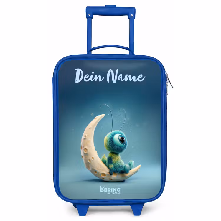 Kinderkoffer Blau mit Name - Verträumte Kreatur auf dem Mond — 1