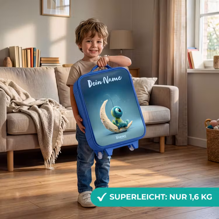 Kinderkoffer Blau mit Name - Verträumte Kreatur auf dem Mond — 3