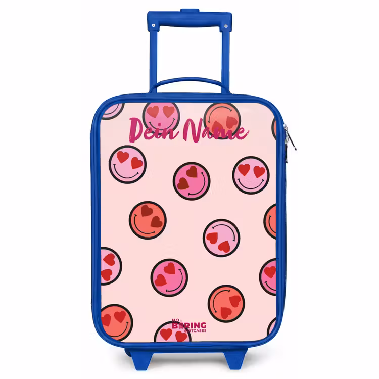 Kinderkoffer Blau mit Name - Herz - Smiley - Muster — 1