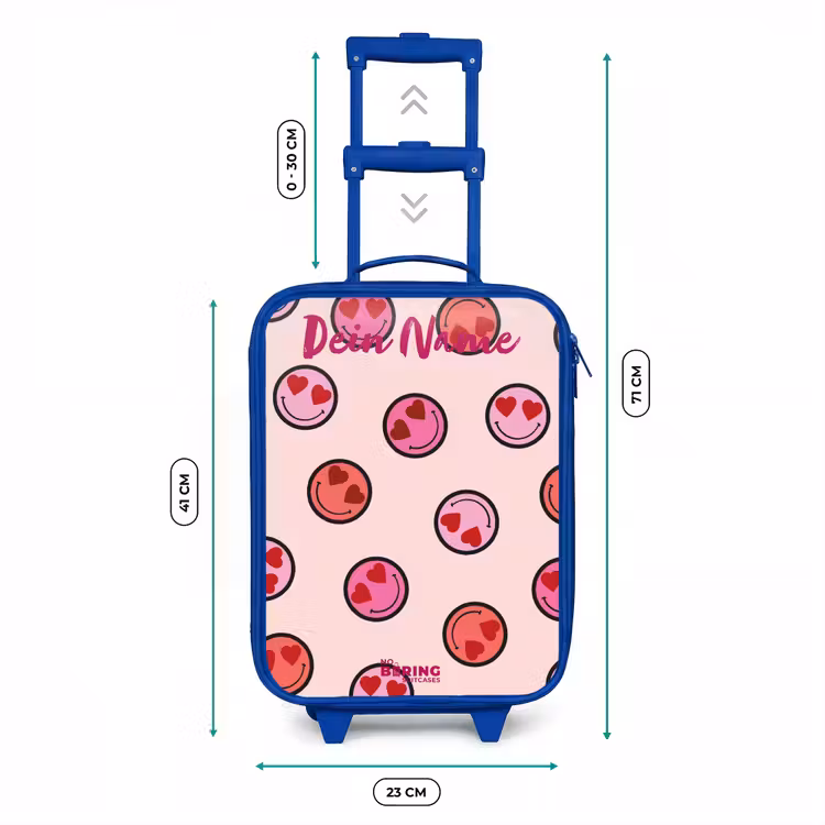 Kinderkoffer Blau mit Name - Herz - Smiley - Muster — 7