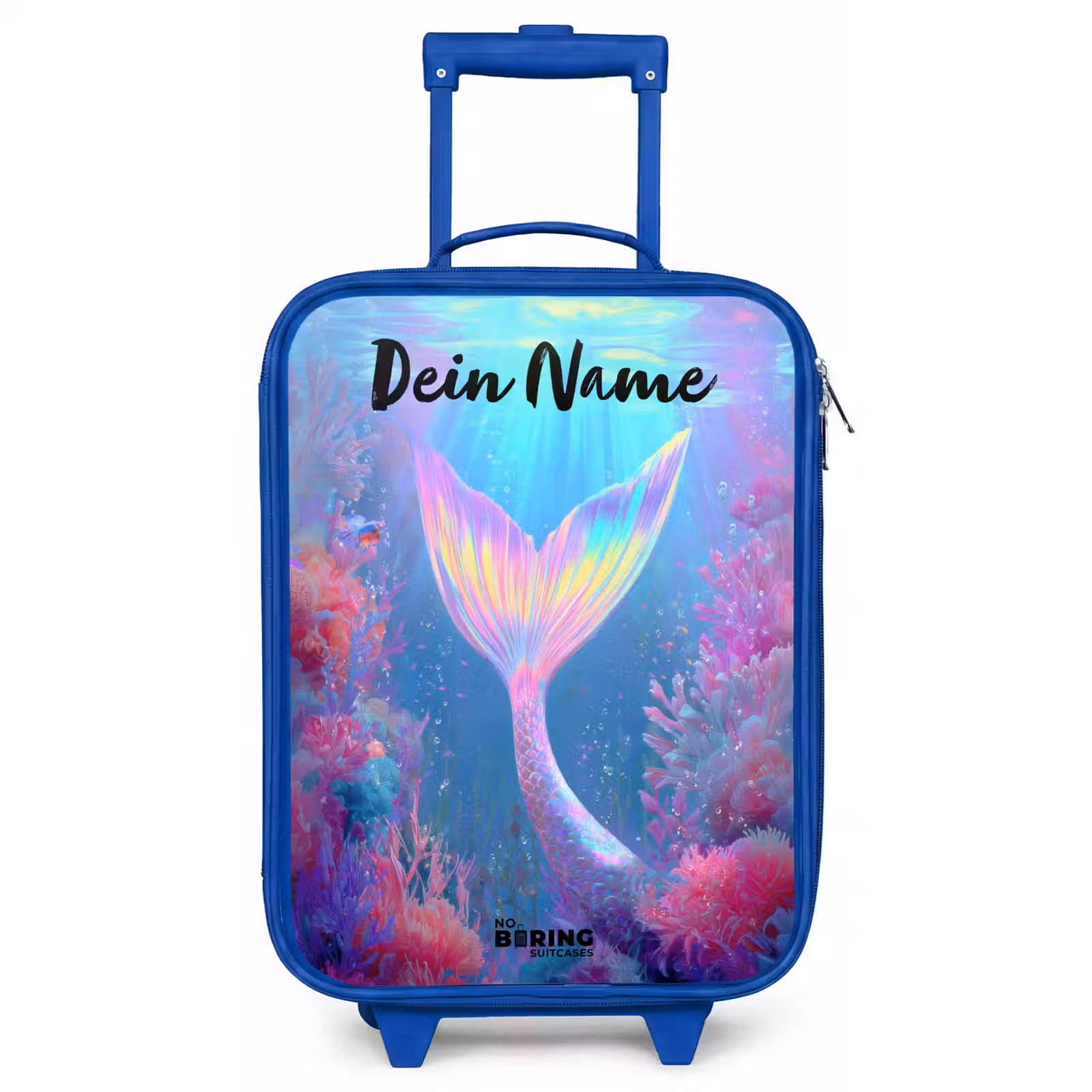 Kinderkoffer Blau mit Name - Meerjungfrau - Koralle - Wasser — 1