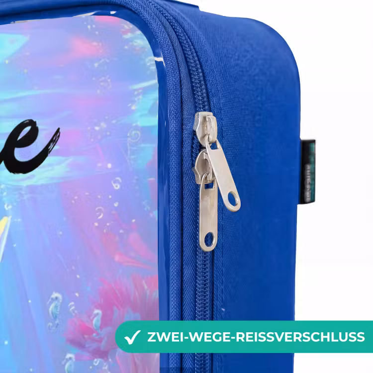 Kinderkoffer Blau mit Name - Meerjungfrau - Koralle - Wasser — 5