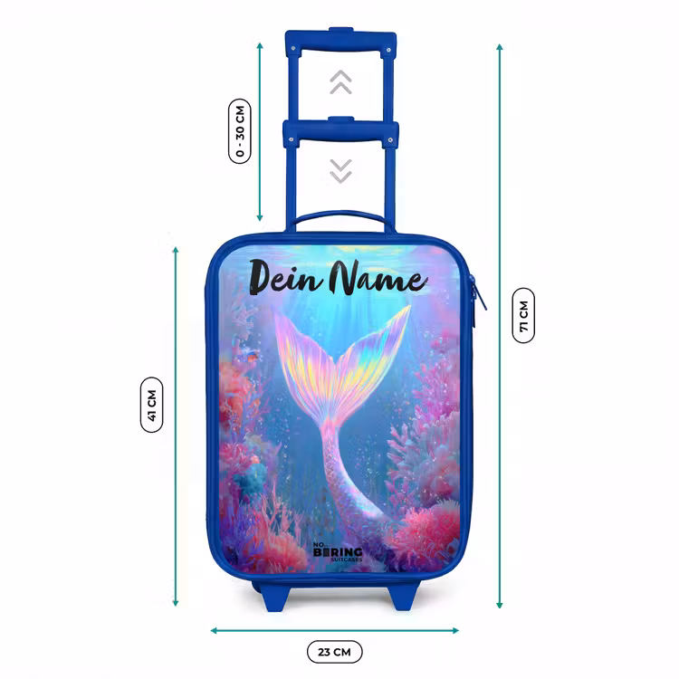 Kinderkoffer Blau mit Name - Meerjungfrau - Koralle - Wasser — 7