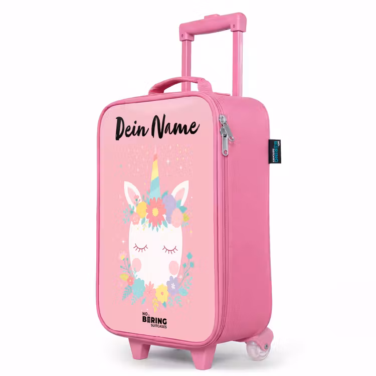 Kinderkoffer Rosa mit Name - Einhorn - Blumen - Rosa — 8