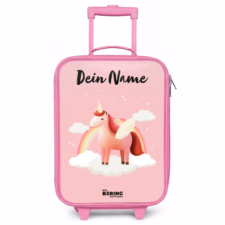 Kinderkoffer Rosa mit Name - Einhorn - Flügel - Rosa - Regenbogen — 1