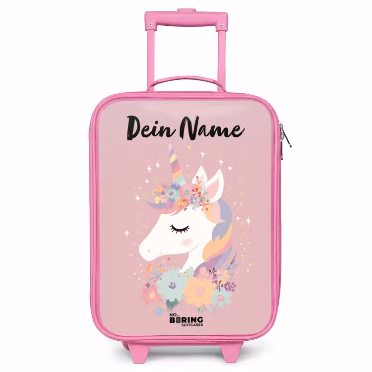 Kinderkoffer Rosa mit Name - Einhorn - Rosa - Blumen — 1