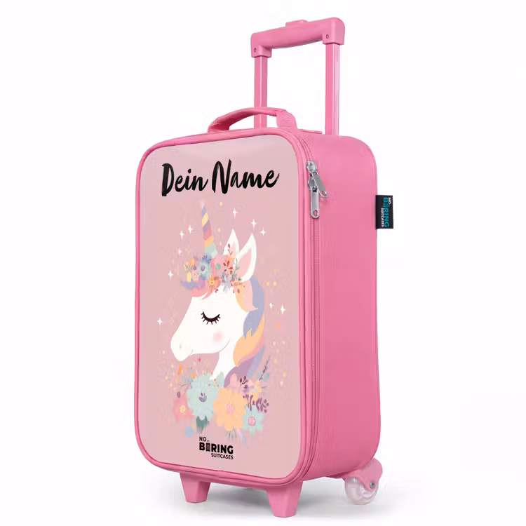 Kinderkoffer Rosa mit Name - Einhorn - Rosa - Blumen — 8