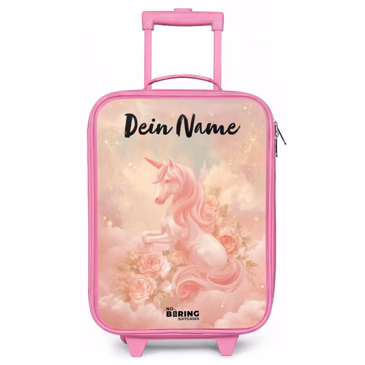 Kinderkoffer Rosa mit Name - Einhorn - Wolken - Rosa — 1