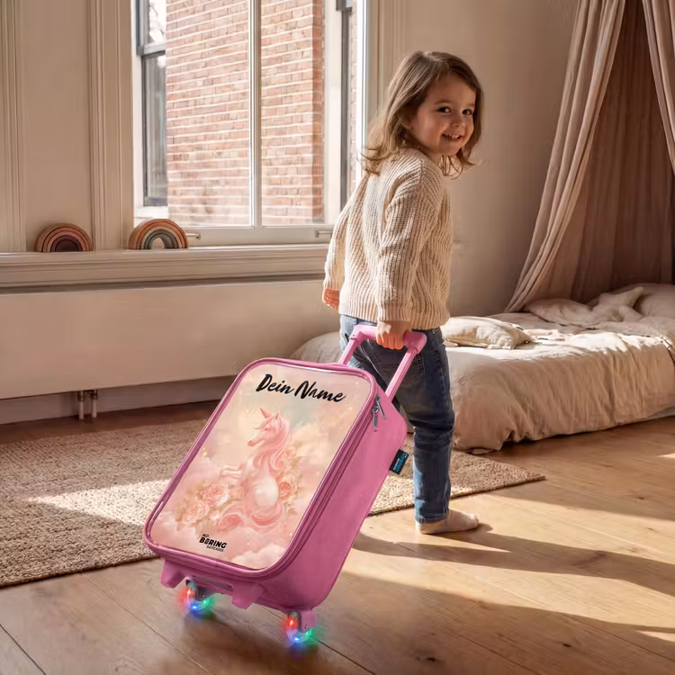Kinderkoffer Rosa mit Name - Einhorn - Wolken - Rosa — 2