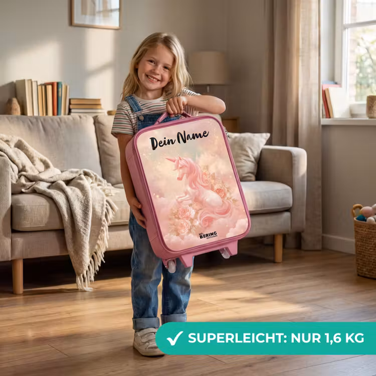 Kinderkoffer Rosa mit Name - Einhorn - Wolken - Rosa — 3