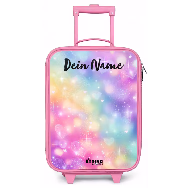 Kinderkoffer Rosa mit Name - Licht - Regenbogen - Herzen — 1