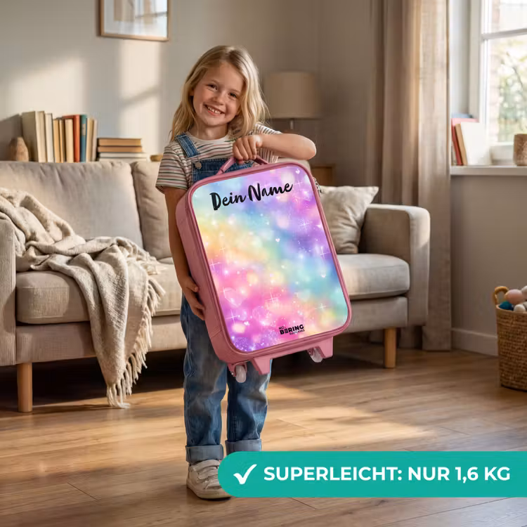 Kinderkoffer Rosa mit Name - Licht - Regenbogen - Herzen — 3