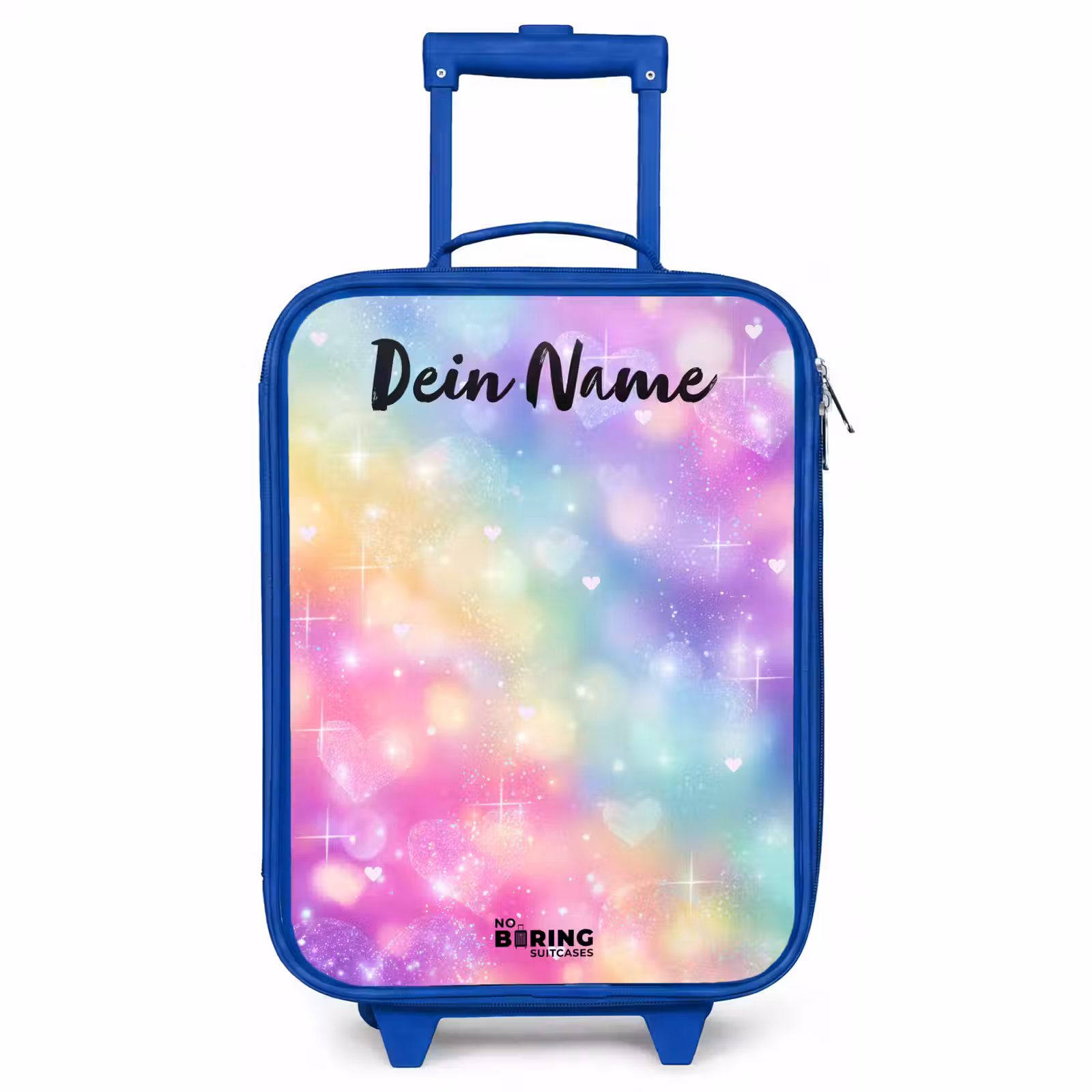 Kinderkoffer Blau mit Name - Licht - Regenbogen - Herzen — 1