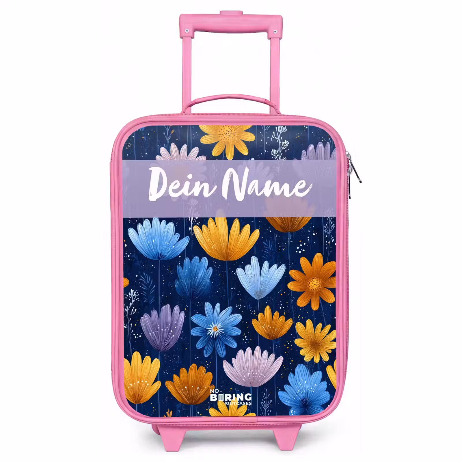 Kinderkoffer Rosa mit Name - Blumen - Muster - Blau — 1
