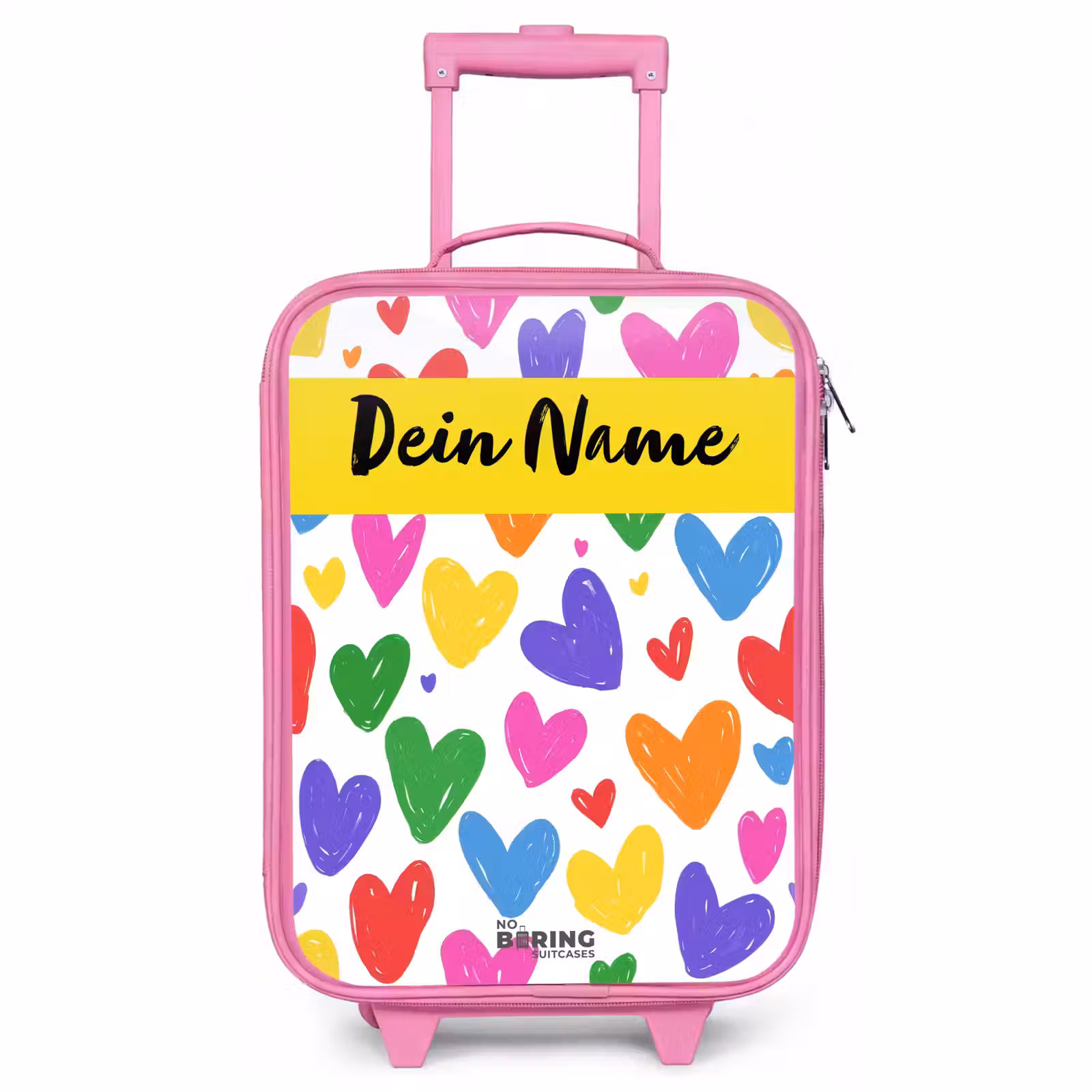 Kinderkoffer Rosa mit Name - Herzen - Muster - Farbenfroh — 1