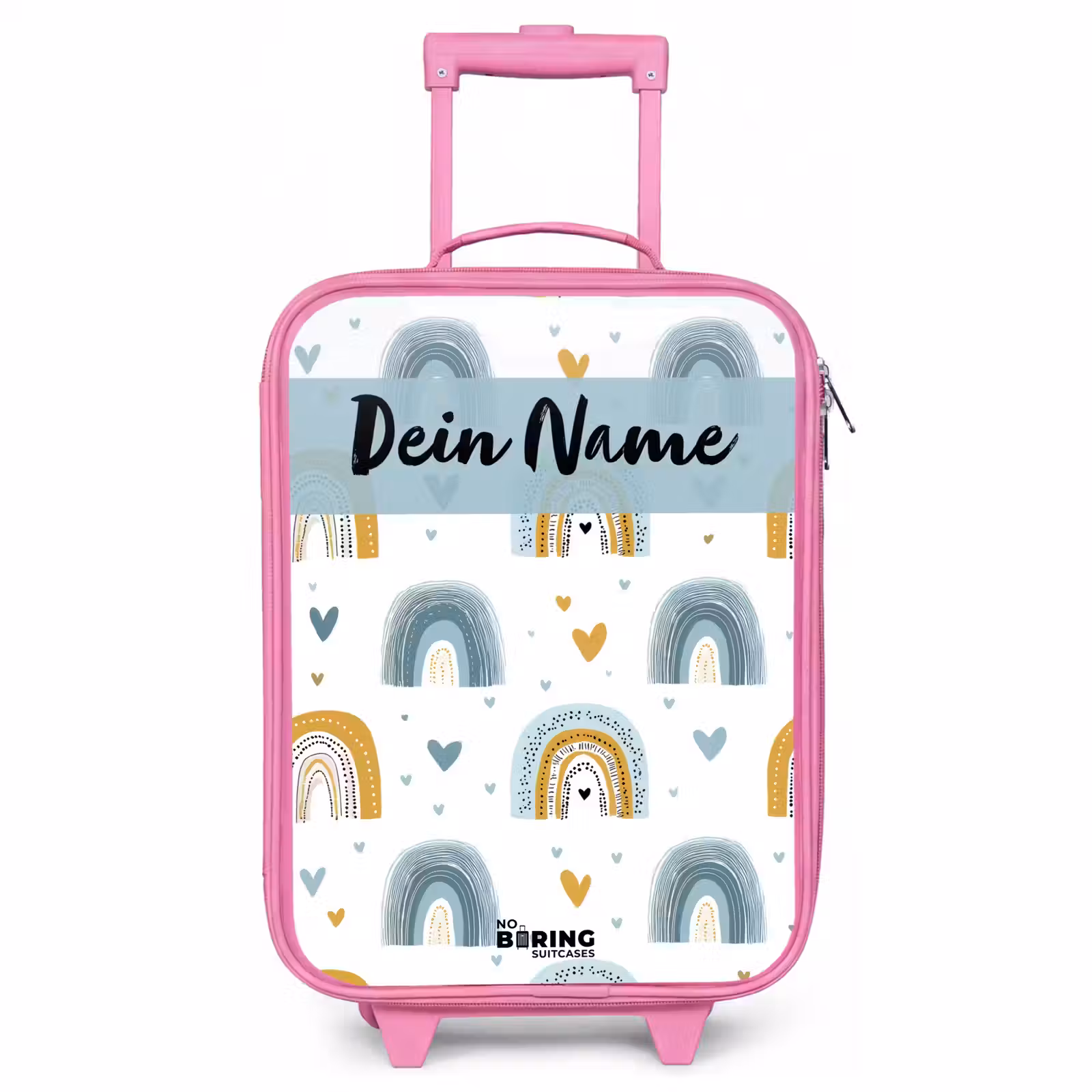 Kinderkoffer Rosa mit Name - Muster - Regenbogen - Herzen — 1