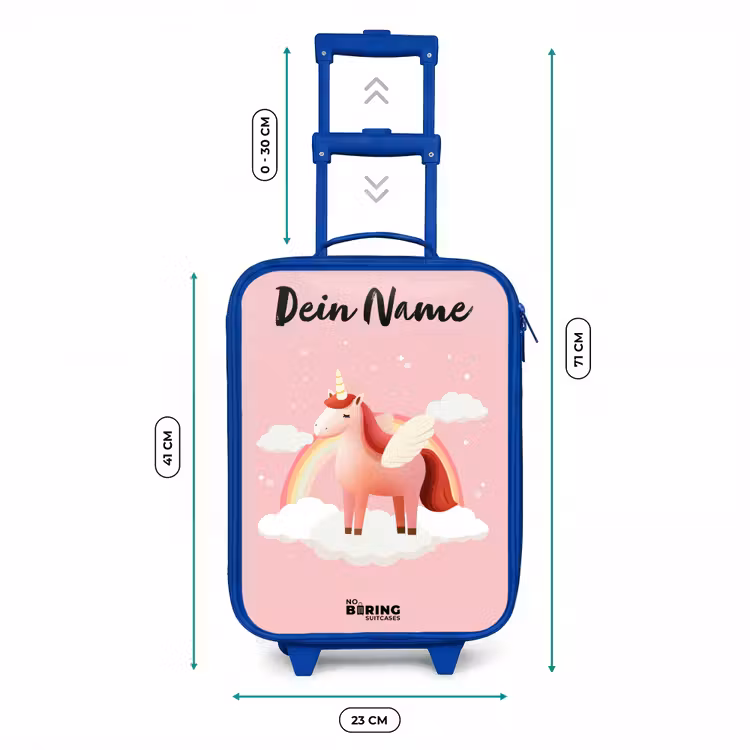 Kinderkoffer Blau mit Name - Einhorn - Flügel - Rosa - Regenbogen — 7