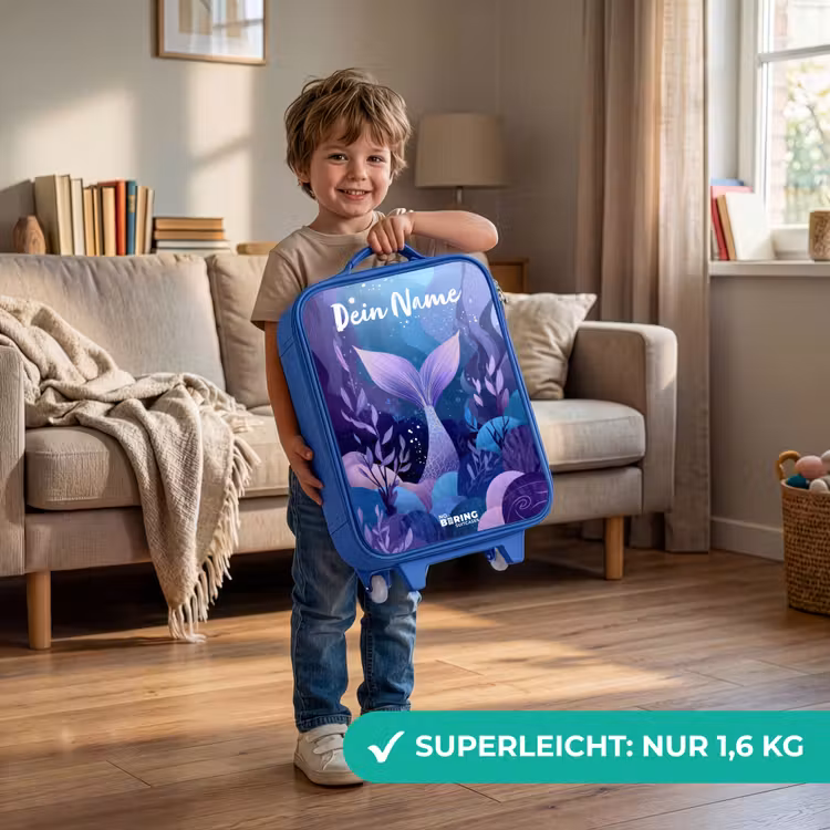 Kinderkoffer Blau mit Name - Meerjungfrau - Unterwasser - Lila - Blau — 3