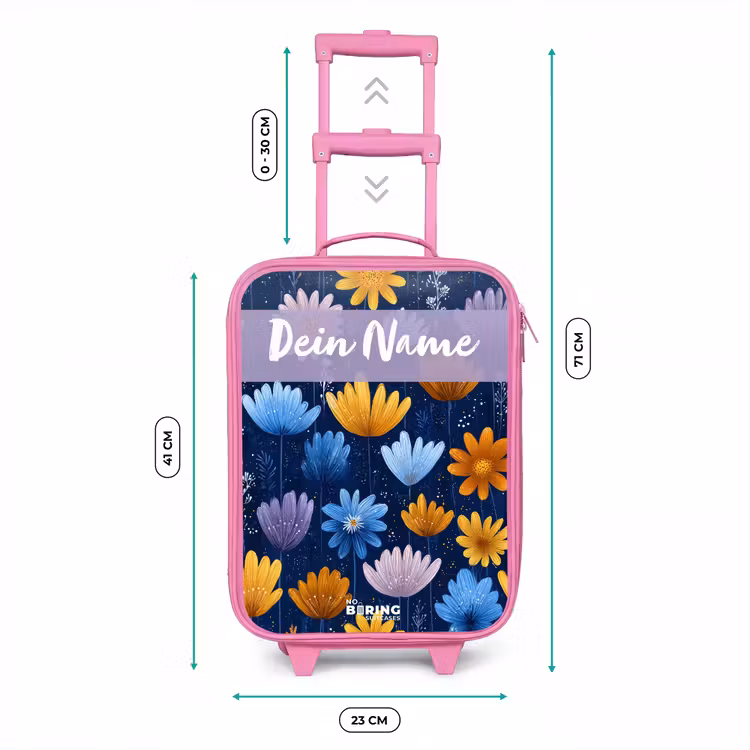 Kinderkoffer Rosa mit Name - Blumen - Muster - Blau — 7