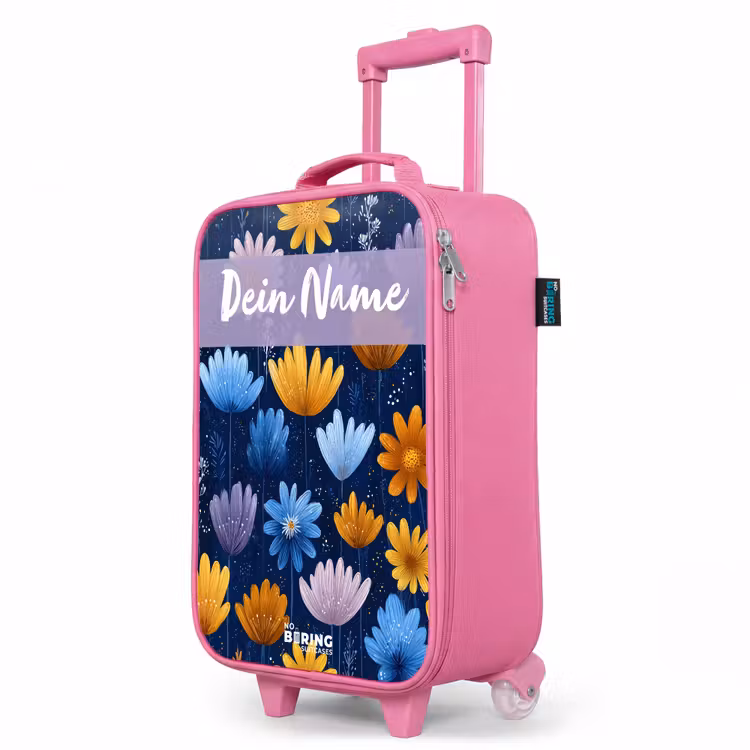 Kinderkoffer Rosa mit Name - Blumen - Muster - Blau — 8
