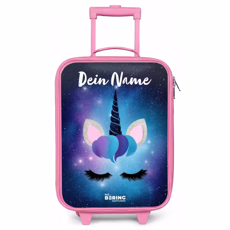 Kinderkoffer Rosa mit Name - Einhorn - Sterne - Blau — 1