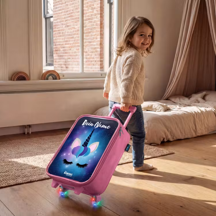 Kinderkoffer Rosa mit Name - Einhorn - Sterne - Blau — 2