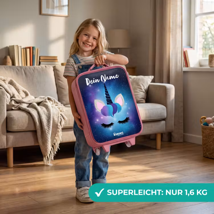 Kinderkoffer Rosa mit Name - Einhorn - Sterne - Blau — 3